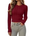 thumbnail image 2 of Biaocheng Women's 100% Cotton Cable Knit Cropped Sweater Crew Neck Long Sleeve Slim Fit Ribbed Hem Casual Pullover Top, 2 of 5