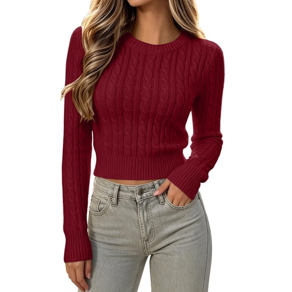 cocolona Crop Sweater for Women Crew Neck Long Sleeve Pullover Knit Tops