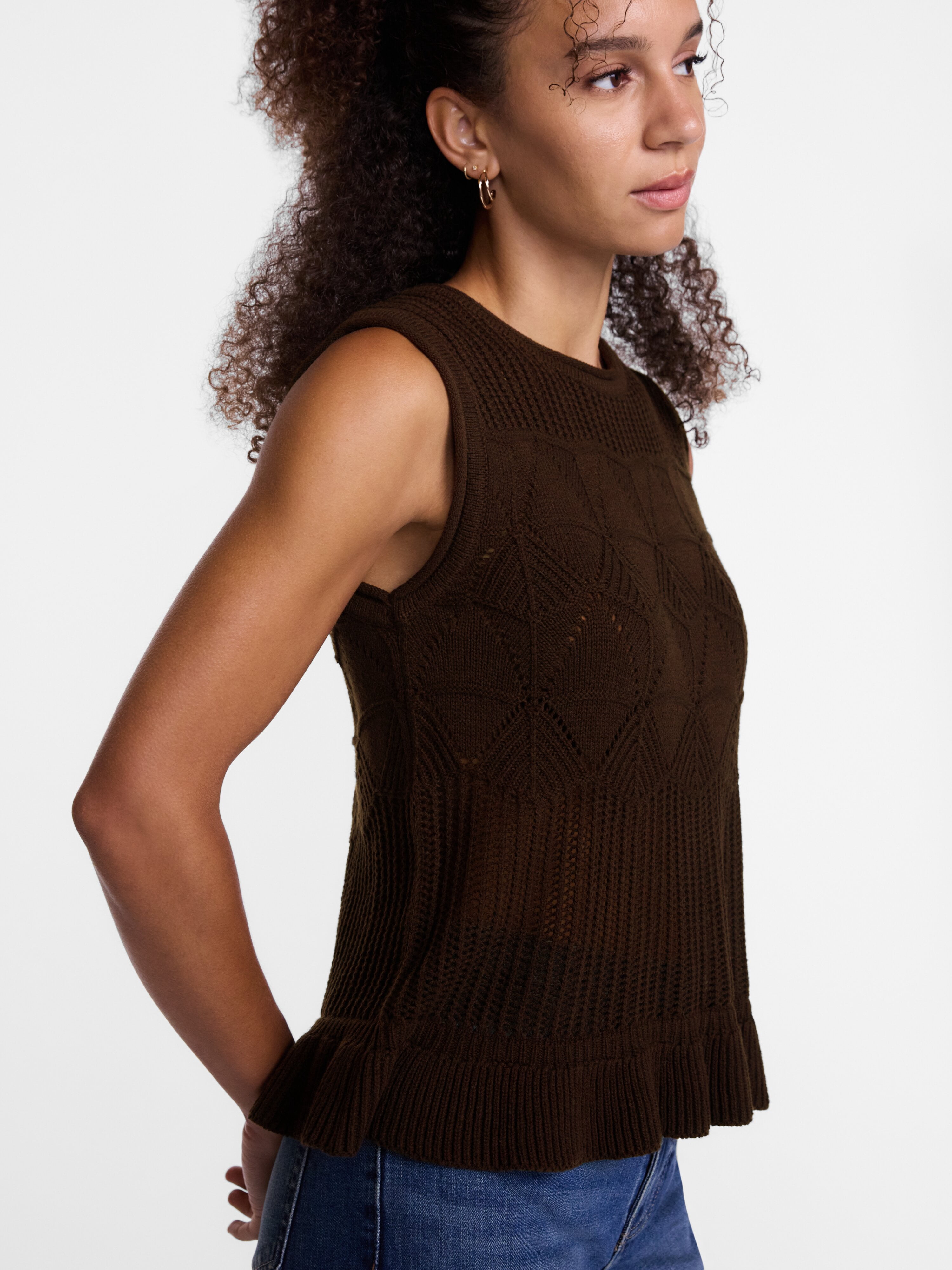 Scenario Women's Texture Peplum Tank Sweater, Lightweight, Sizes XS-XXXL