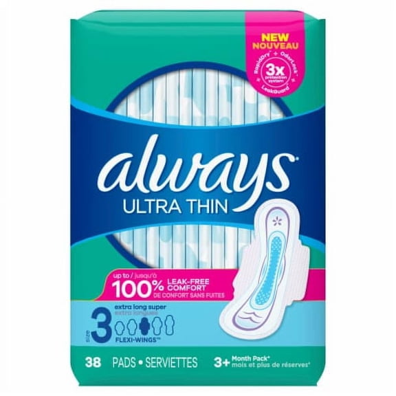 Always Ultra Thin Size 3 Extra Long Unscented Super Pads with Flexi-Wings - 38 ct