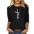 thumbnail image 2 of Aqestyerly T-shirt Blouse à Manches 3/4 Imprimé pour Femmes, Col Rond Décontracté Mode Ample pour Femmes, 2 of 4