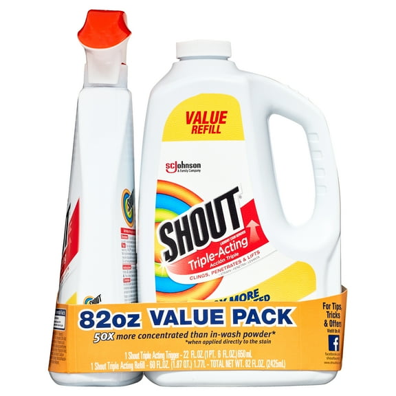 Shout Triple-Acting, Laundry Stain Remover Spray, 22 oz Trigger with 60 oz Refill