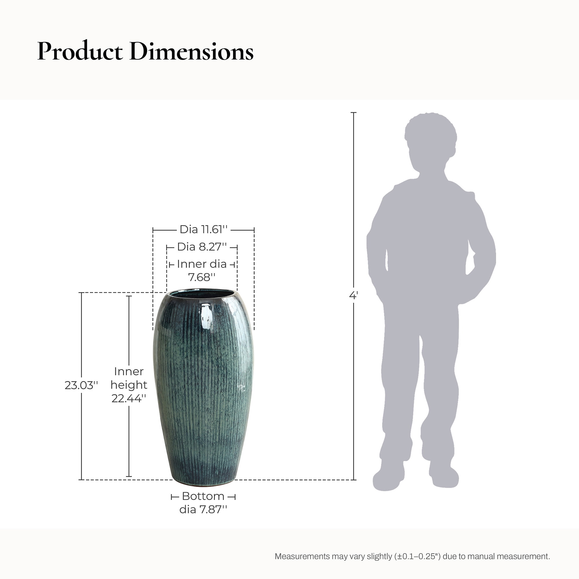 LuxenHome 23" Tall Ceramic Planter, Large Plant Pots with Drainage Hole, Blue