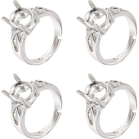 1 Box 4Pcs Prong Ring Blanks Claw Prong Ring Blank Cubic Zirconia Finger Ring Components 4 Claw Prong Ring Settings for Jewelry Making Kit Women Adult Finger Rings Findings DIY Crafts for DIY