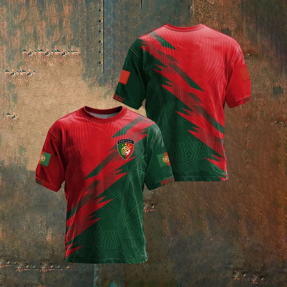Men Soccer T-Shirt Raglan Top Football Portugal Short Sleeve Crewneck T Shirt Team Print Casual Tee Summer Graphic Tee Tops L