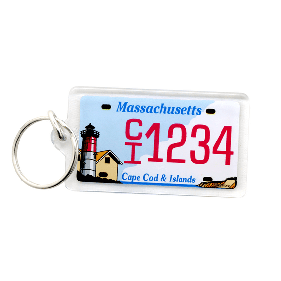 Cape Cod Massachusetts License Plate Acrylic Rectangular Souvenir Keychain New Design 2.25" X 1.25"