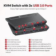 AV Access KVM Switch 2 Monitors 2 Computers, EDID Support, with USB 3.0 Hub – Control 2 PCs in Dual Monitor 4K@60Hz in Extended or Mirror Mode, HDMI Input, Fast Switching Button/Keyboard(4KSW21-DM)