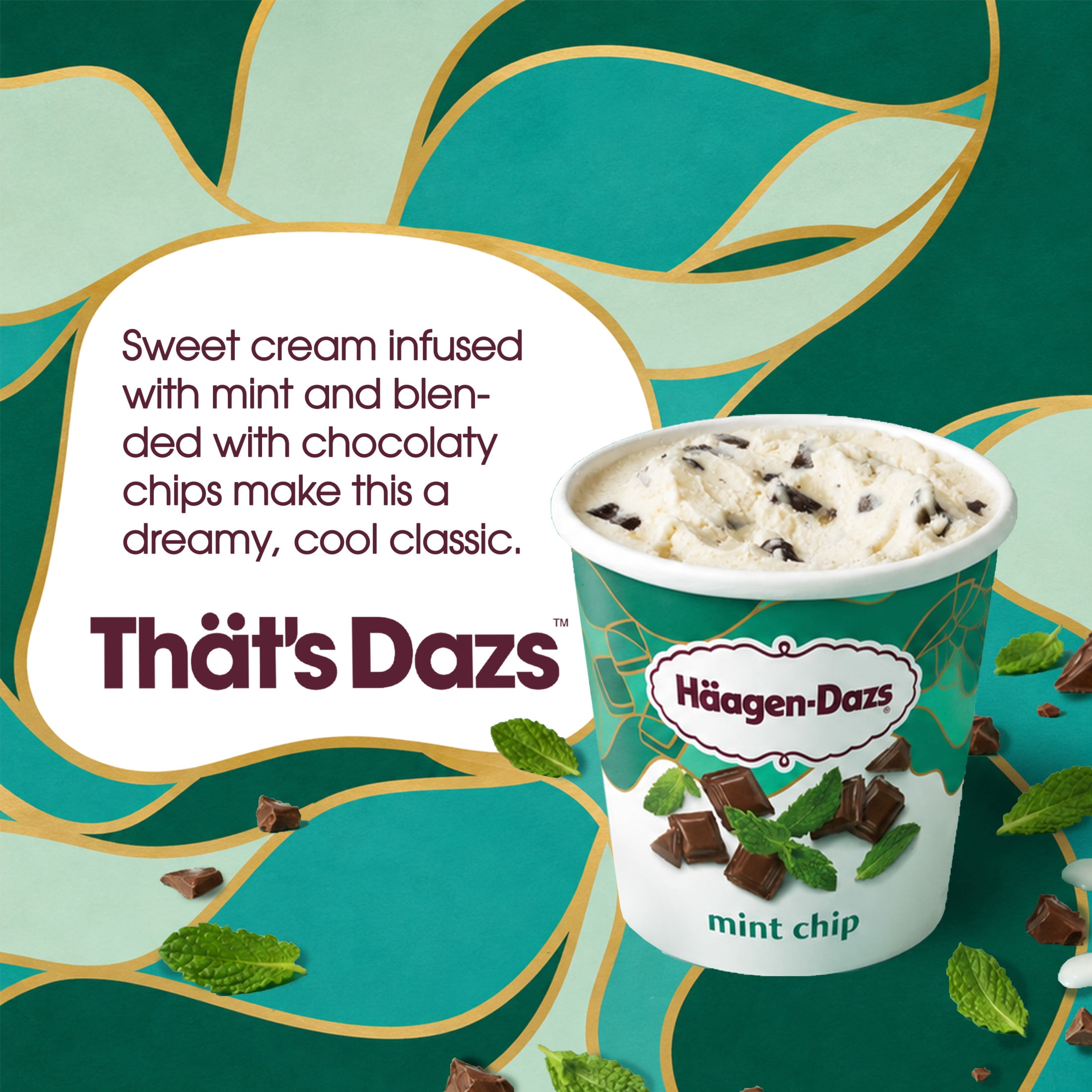 Haagen Dazs Mint Chip Ice Cream, Gluten Free, Kosher, 14 oz