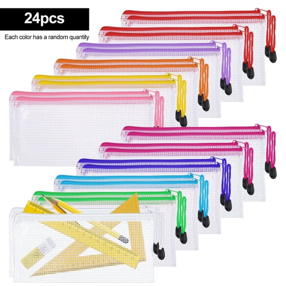 24 Pack Mesh Zipper Pouch Bags, EEEkit 4.5 x 9.4 in Clear Plastic Pencil and Multipurpose Organizer Pouches for Cash Storage and Travel, 10 Colors