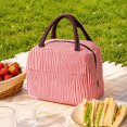 thumbnail image 4 of Lunch Bag, Portable Striped Foil Lining Thermal Insulated Tote with Handle Reusable Bento Box Food Storage Carrier Work Picnic Travel Outdoors Light Weight Pouch Red, 4 of 5