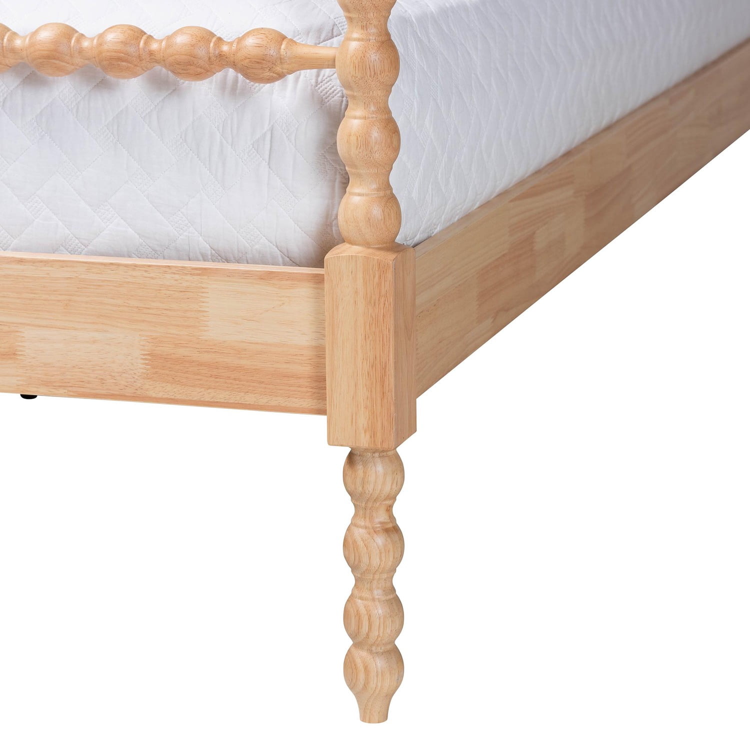 Baxton Studio Caliana Bobbin Four-Poster Platform Bed Natural Brown Queen