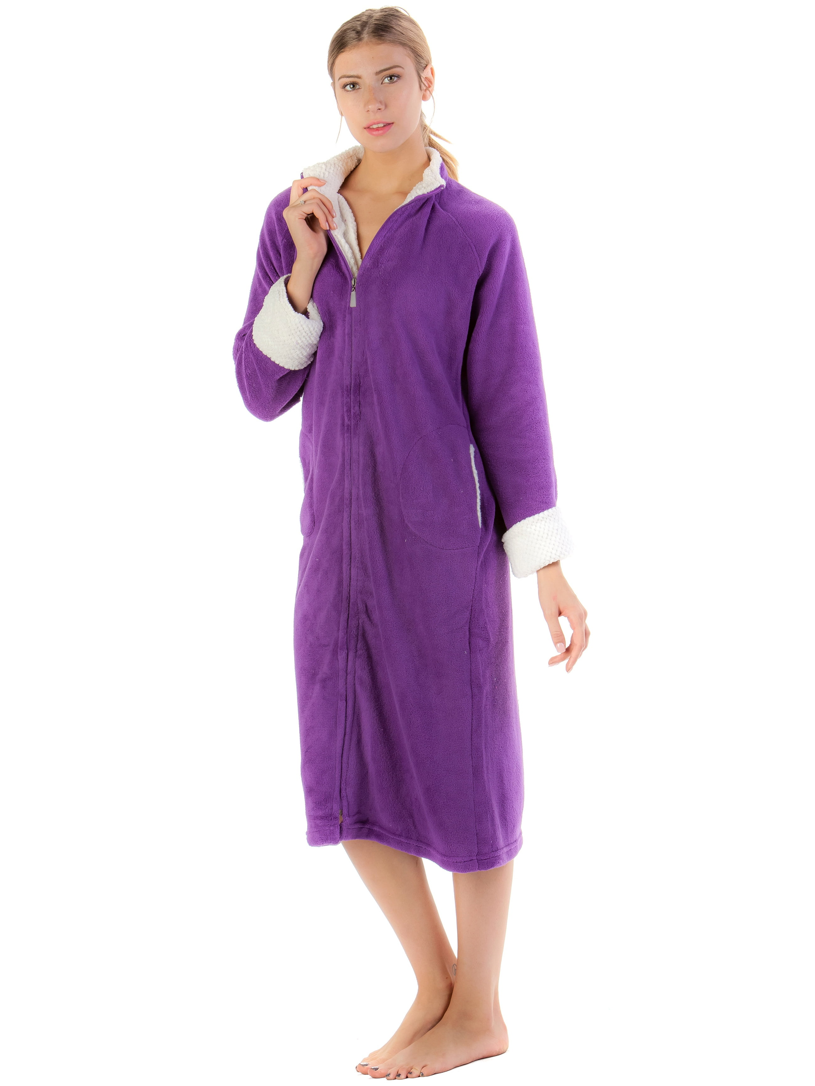 Casual Nights Womens Zip Front Plush Fleece Robe 3292