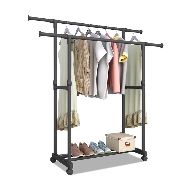 Voilamart 6FT Metal Clothes Rail on Wheel Heavy Duty Single Garment Hanging Display Clothing Tidy Rail for Suit Black 