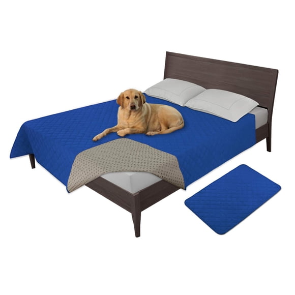 Funda de cama para perros, fácil de llevar, impermeable, 100% poliéster, azul clásico