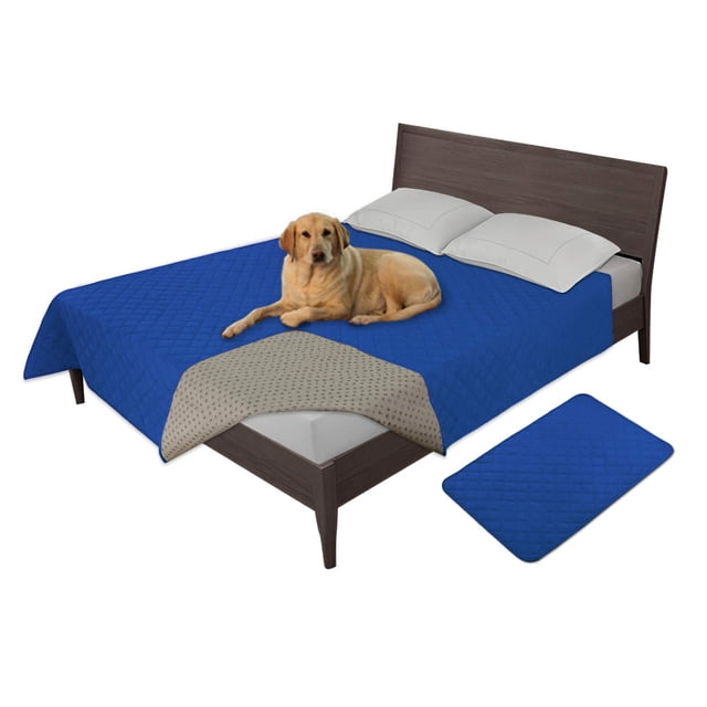 Funda de cama para perros, fácil de llevar, impermeable, 100% poliéster, azul clásico