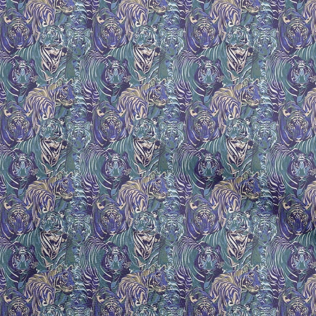 oneOoneCottonSilkDarkBlueFabricAnimalDressMaterialFabricPrintFabricByTheYard42InchWide
