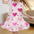 thumbnail image 2 of Atogsazn Girls Summer Hearts Nightgown Kids Flowy Ruffle Short Sleeve Loose Fit Dress Dressy Casual Dress Pink 10-11 Years Fashion, 2 of 9