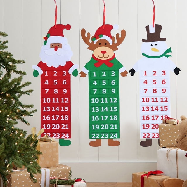 Fiudx Calendario Navideño de Cuenta Regresiva, Forma de Árbol Festivo, Fieltro Suave, Decoración Colorida, Almacenamiento para Sorpresas Navideñas, Versátil para Colgar En La Pared o Puerta, Tamaño 7