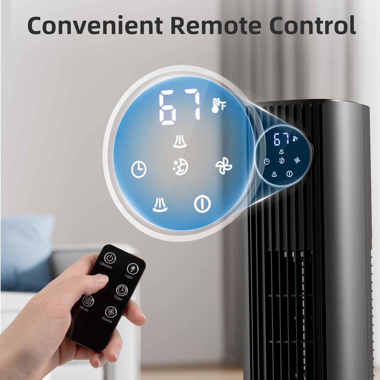 FREE VILLAGE 36 inch Tower Fan Portable Floor Fans,85°Oscillating Fan Quiet Cooling 12H Timer Remote Control Standing Bladeless Electric 3 Wind Speeds 4 Modes Bedroom Drom Office,Gray