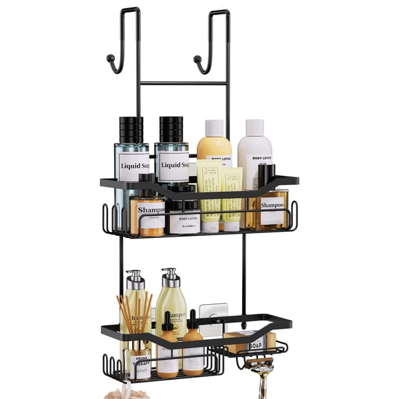 HapiRm Shower Caddy Hanging Over the Door, 2 Tier No Drilling Bathroom Shelf, Shower Shelf with Soap Holder, Waterproof Rust Resistant Bathroom Rack