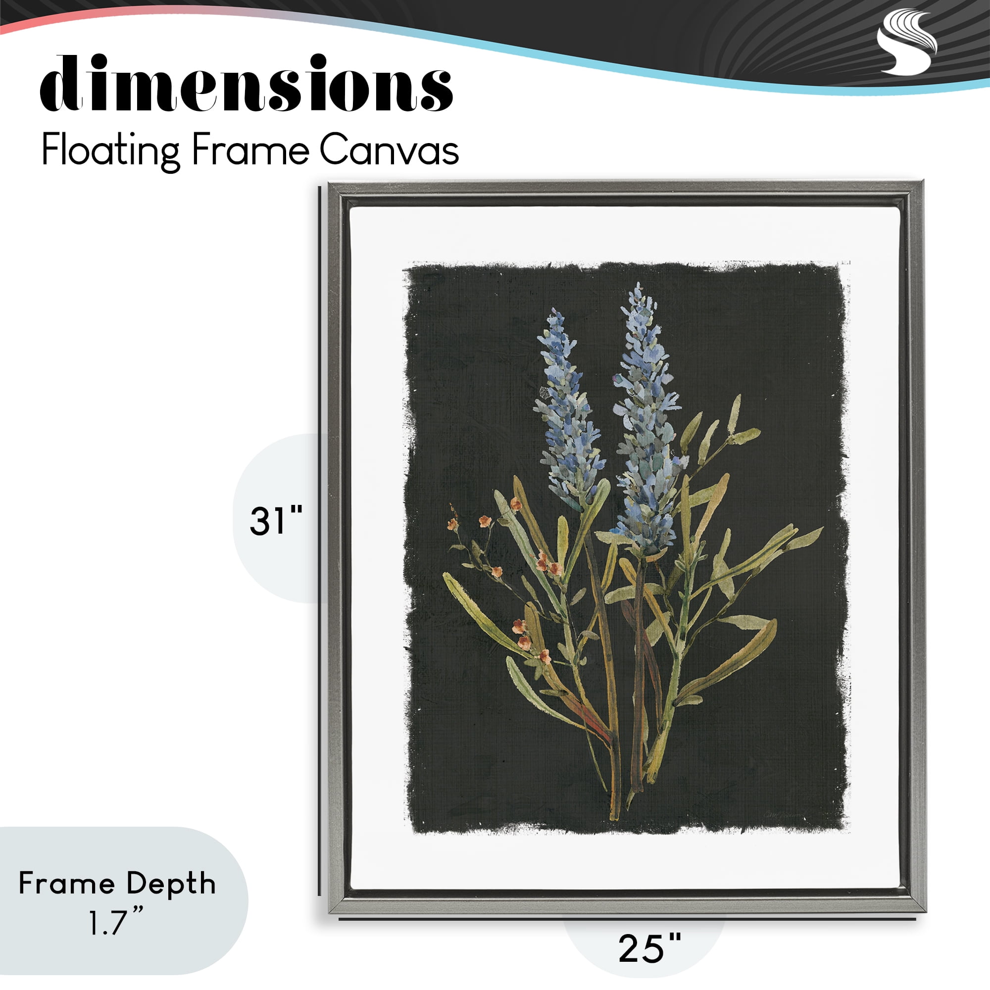 Stupell Industries Lavender Sprigs on Dark Background Gray Framed Floater Canvas Wall Art, design by Carol Robinson