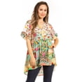 thumbnail image 4 of Sakkas Eli Women's Casual V neck Swing Ruffle Short Sleeve Top Blouse Tunic Floral - 586-White - S/M, 4 of 5