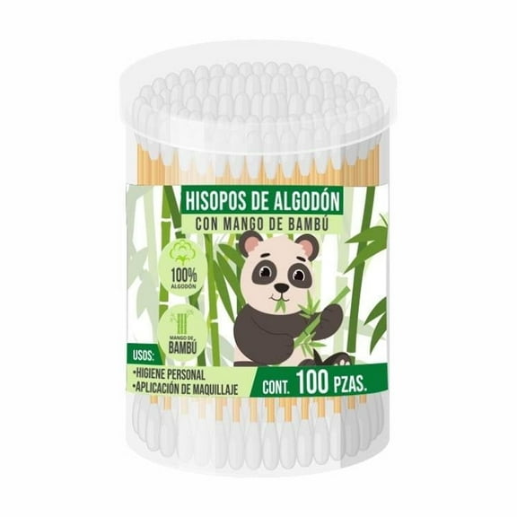 Hisopos de algodón Lidernova con mango de bambú envase con 100 pzas
