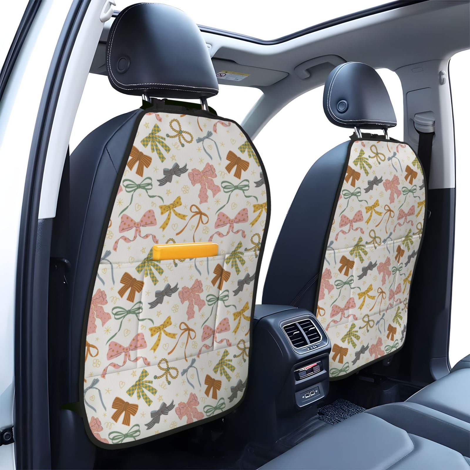 Xecao Colorful Bow Knots1 Pattern Car Seat Back Protector 2 Pack Large Capacity Pocket, Kick Mats Back Seat Protector