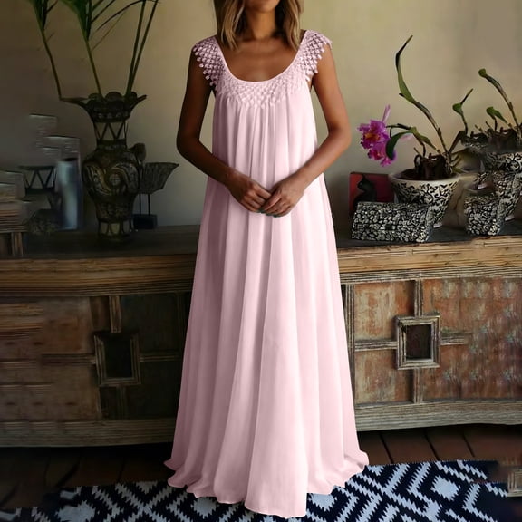 Royisotas Dresses for Women Sleeveless Plus Size Pleated Fashion Trendy Maxi Womens Dress