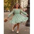 thumbnail image 2 of Arshiner Girls A-Line Dresses Chiffon Long Sleeve Square Neck Swiss Dot Flowy Casual Party Dress, 2 of 6