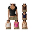 thumbnail image 2 of Gupgi Women's Slim Fit T-Shirts Casual Basic Crop Tops Short Sleeve V Neck Tight Tee, 2 of 7