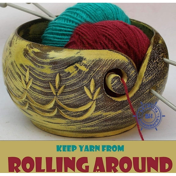 Wooden Yarn Bowl (7 x 7 x 4 Inches) - Husk Yellow Antique Finish