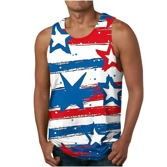 4th of July Tank Top for Men American Flag Tank Tops for Men Fourth of July Tops Patriotic Tank Tops Mens Fourth of July Tank Top for Men Print Tank Top Casual Sports Sleeveless Round Neck T-Shirt