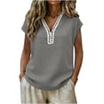 thumbnail image 2 of Lmueinov Women's Boho Cap Sleeve Lace Trim V Neck Tops 2026 Summer Casual Loose Beach Vacation Tee Shirts Blouse, 2 of 8