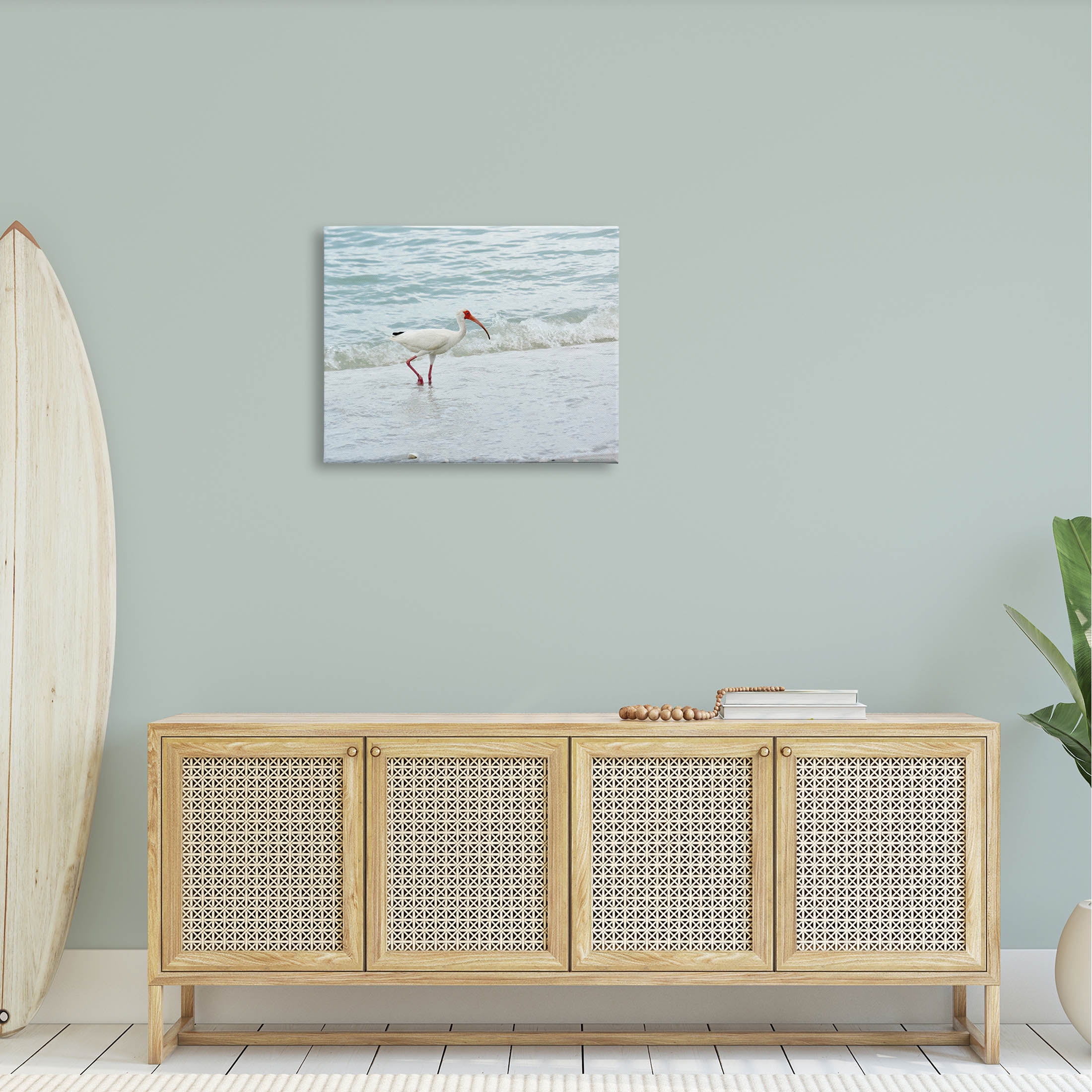 Bird Stepping Sea Waves Splash Animals & Insects Photograph Gallery Wrapped Canvas Print Wall Art