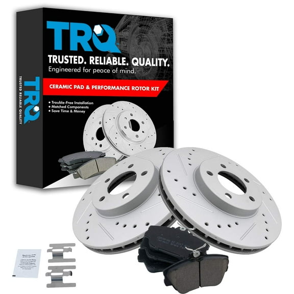TRQ Performance Brake Rotor Drilled Slotted Coated & Ceramic Pad Front Kit