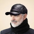 thumbnail image 4 of Mens PU Leather Baseball Caps Winter Hats With Ear Warm Flaps Hat NewJH76, 4 of 7