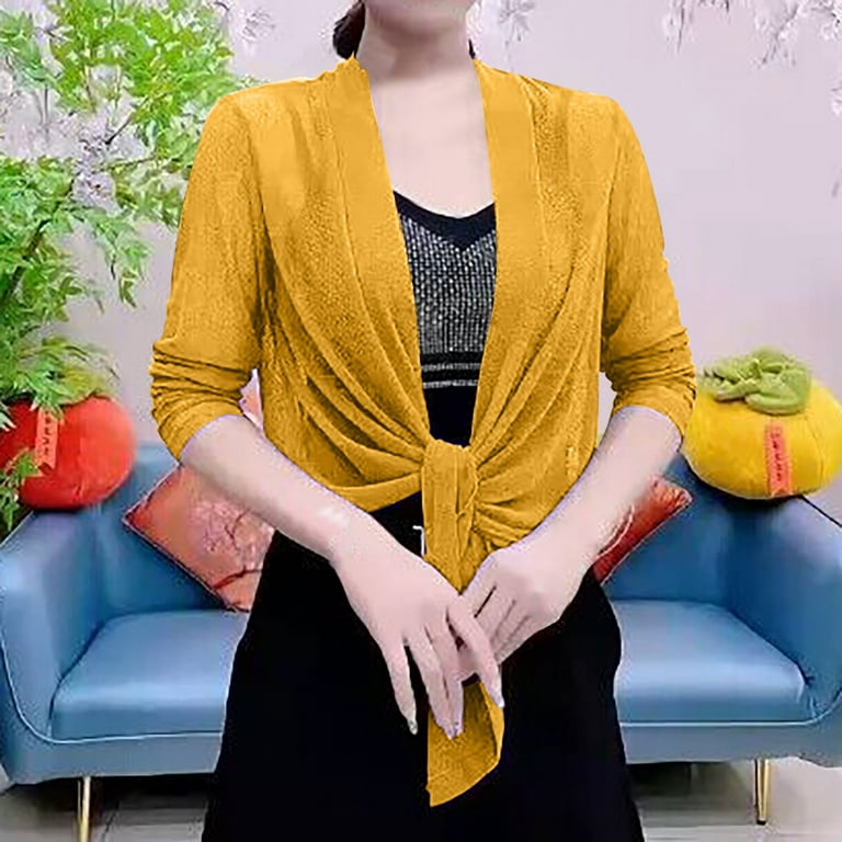 Hot6sl Clearance Cardigans Women Soft Chiffon Open Front Sheer Short Sleeve Cardigans for Evening Dress Hot6sl4492371 #Items Under 10 Dollars Yellow