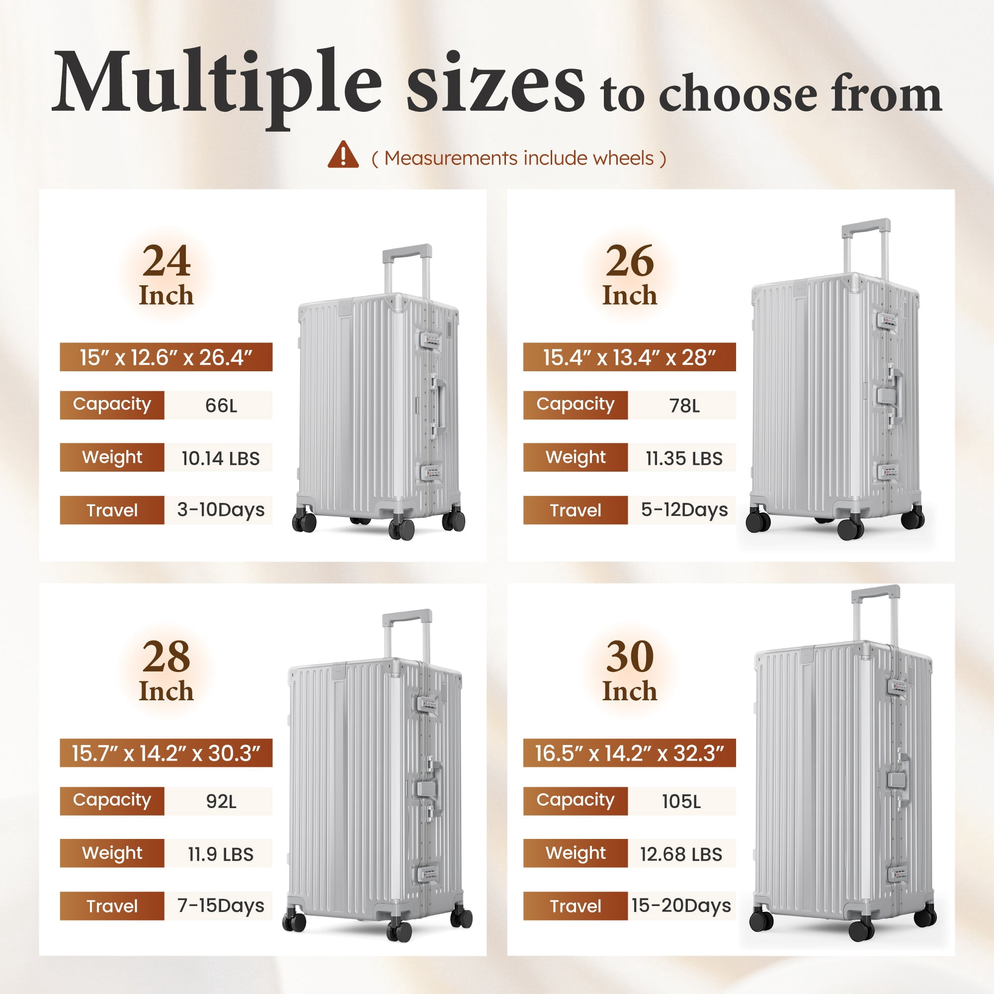 MF Studio 28 Inch Checked Trunk Luggage, Lightweight Zipperless PC Hardshell Suitcase with Aluminum Frame, TSA Locks, Spinner Wheels, USB Charging Port, Silver Gray