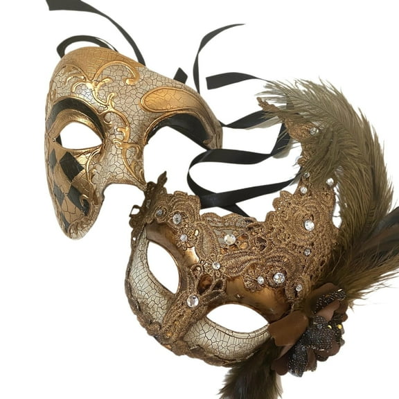 Couple Masquerade Feather Phantom of the Opera Mask Pair Cosplay Mardi Gras Prom Dance Birthday Halloween Party Wear or Deco MASQ