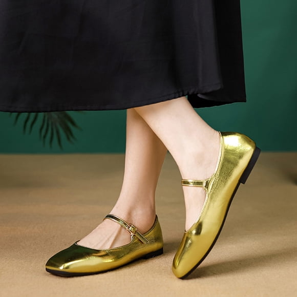 Commforr Mary Jane Shoes Women Women's Shoes Work Shoes Women Womens Flats Womens Dress Shoes Women's Mary Jane Flats Closed Square Toe Ballet Flat Dressy Comfortable Slip on Shoes Gold 6