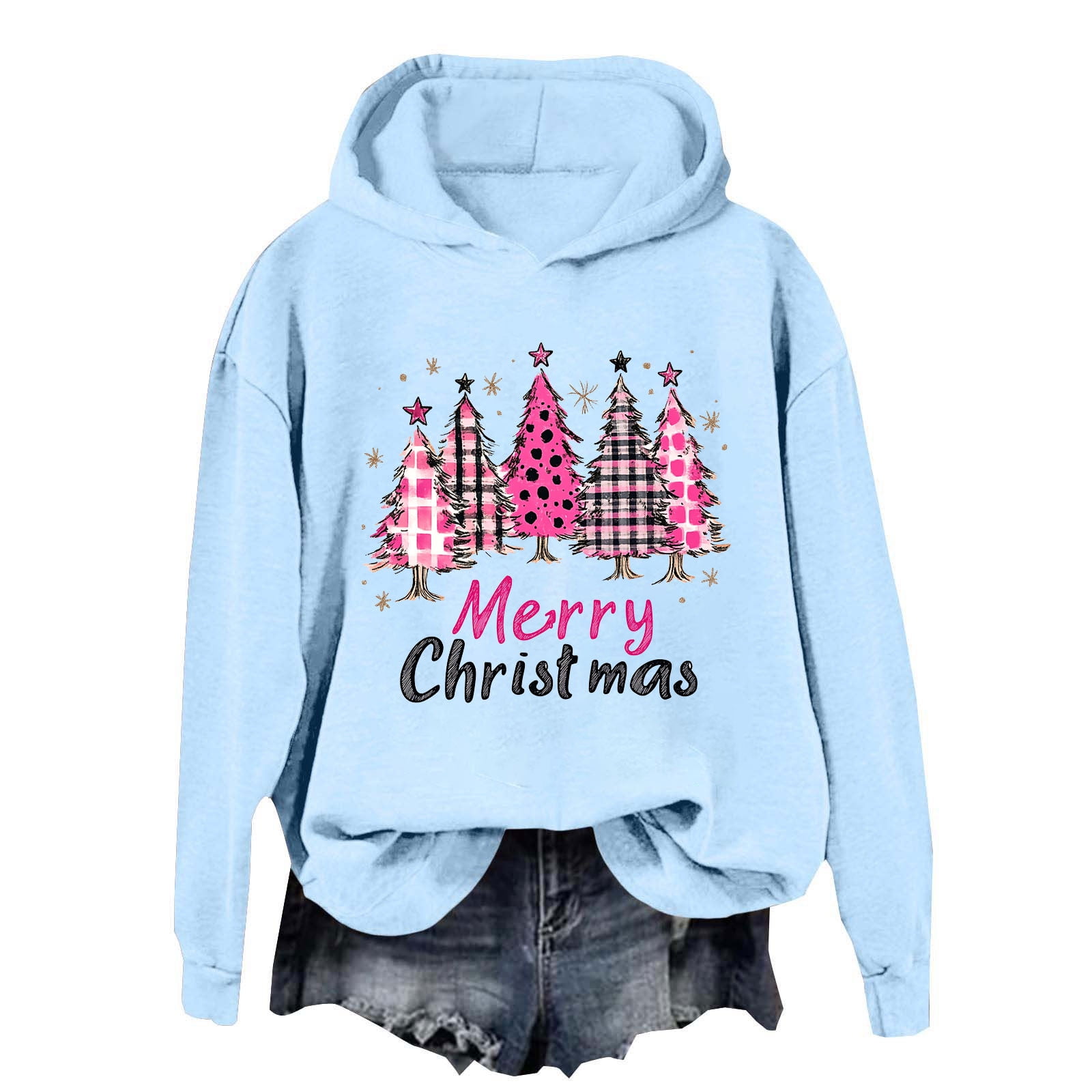 Bowake Christmas Hoodie Women Christmas Trees Print Graphic Shirt