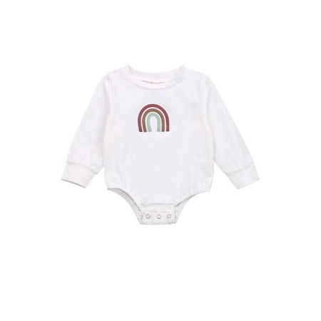 

Qiylii Newborn Baby Bodysuit Long Sleeve Rainbow Print Romper Jumpsuit