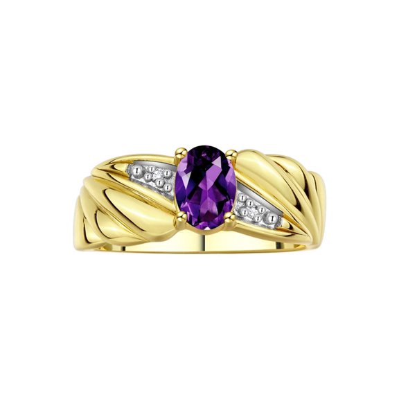 RYLOS Rings for Women 14K Yellow Gold Angel Wing Birthstone Ring 7X5MM Gemstone & Diamonds February Amethyst Jewelry for Women Size 5