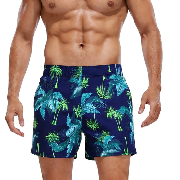 Lcziwo Mens Quick Dry Soft Shorts Hawaiian Printed Beach Board Swim Trunks Elastic Waist Loose Hot Spring Shorts Green,Free Size