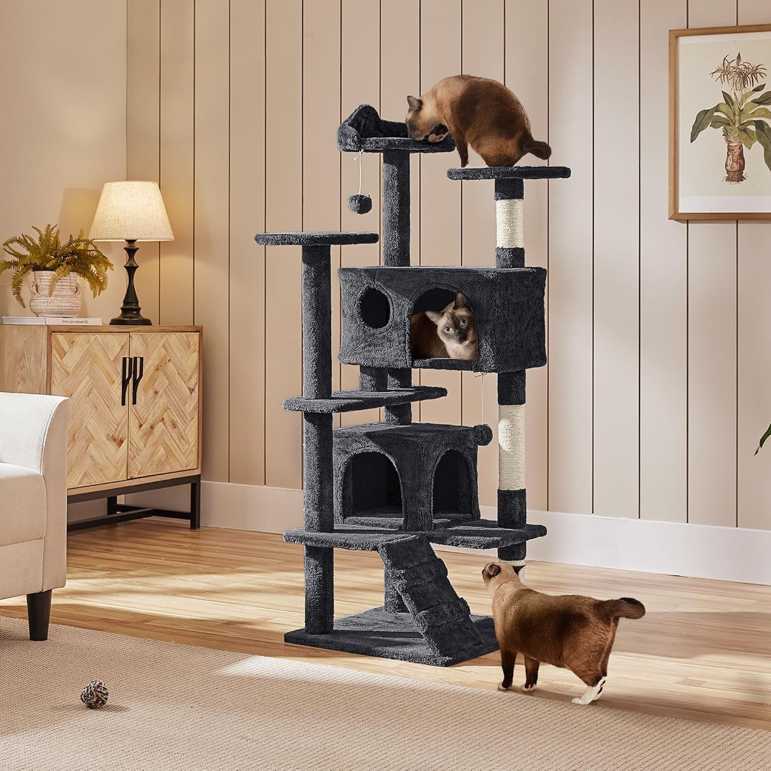 GMNIU 54in Cat Tree Tower Condo, Cat Tree for Indoor Cats w/Scratching Post for Kittens Pet House Play