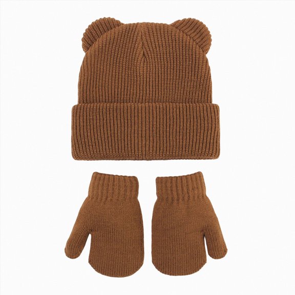 0-6 Months Kids Winter Beanie Hat and Mitten Set, Cute Earflap Knit Cap for Boys Girls