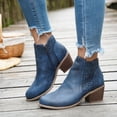 thumbnail image 2 of Hinvhai Women's Ankle Boots Low Chunky Heel Round Toe Wide Width Short Booties Side Zipper A-Blue 6.5(38), 2 of 9
