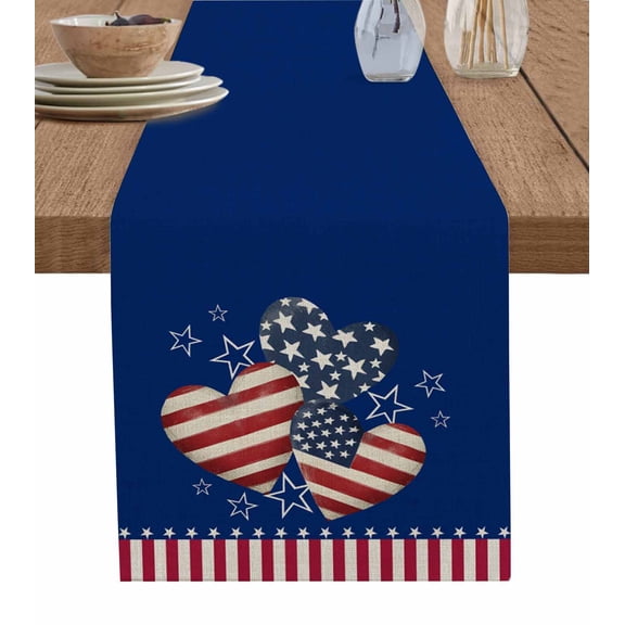 4th of July Table Runner 72 Inches, American Flag Independence Day Vintage Bed Runner Dresser Scarves Tabletop for Indoor Outdoor Parties/Ceremony/Banquet, 13" x 72"