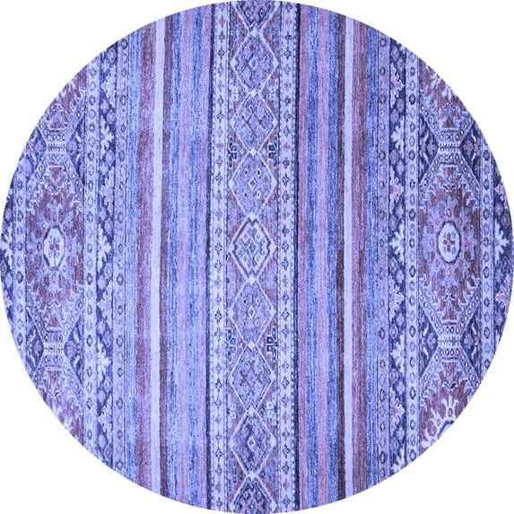 Ahgly Company Machine Washable Indoor Round Abstract Blue Modern Area Rugs, 4' Round